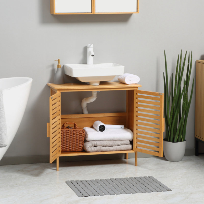 Go Peak Track Kleankin Bamboo Under Sink Cabinet Bathroom Organizer ...